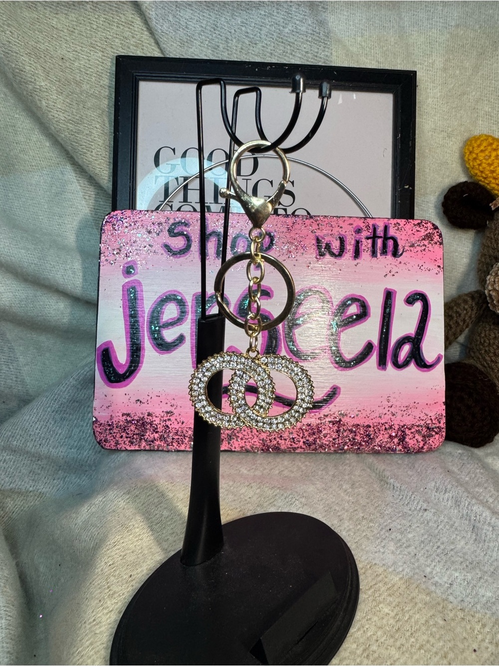Rhinestone Double Circle Keychain
